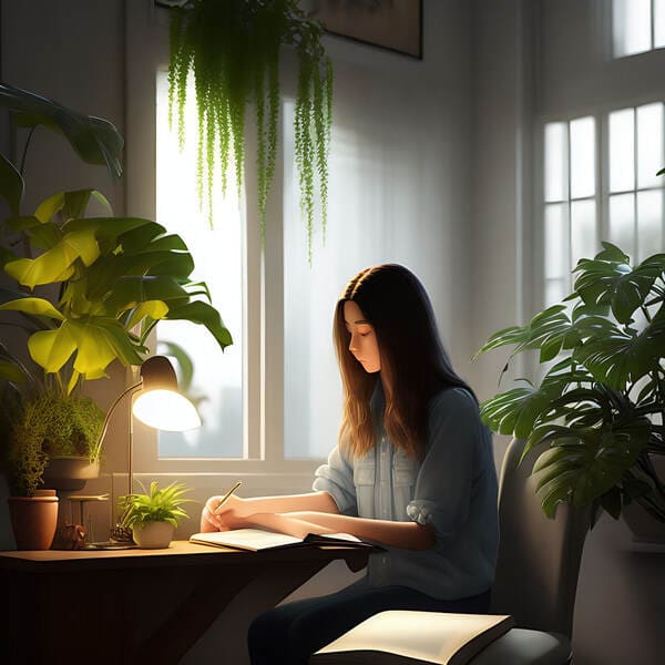 Girl studying the bible at her desk at home